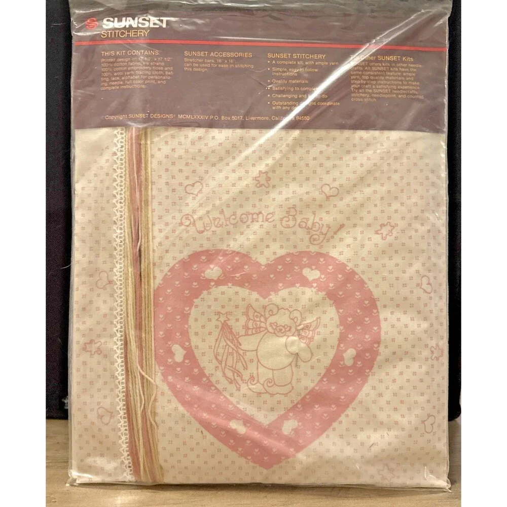 Sunset Stitchery 2882 Welcome Baby Needlecraft Vintage 1984 Craft Kit New